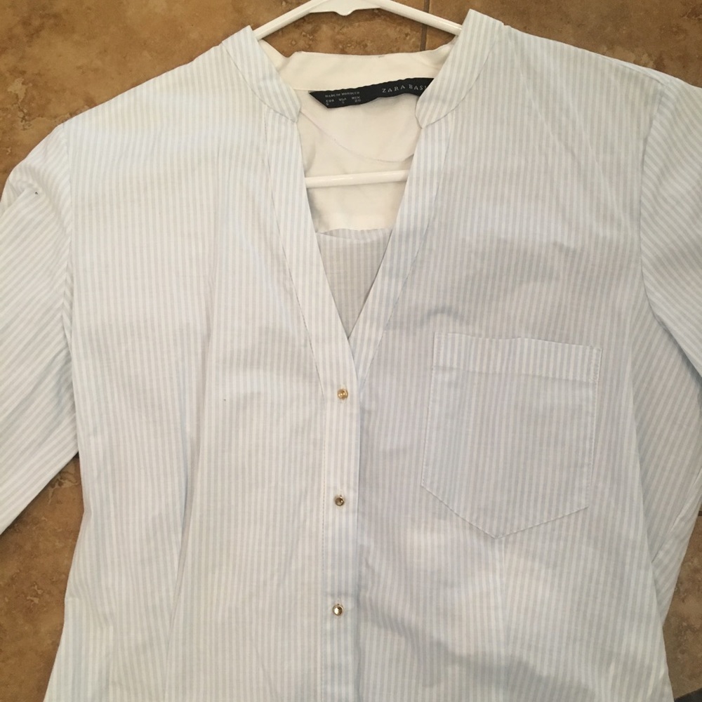 Zara - Light Blue & White Striped Blouse - NWT